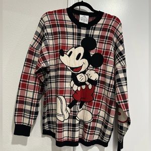 2022 Disney World Holiday Plaid Mickey Spirit Jersey Sweater Red Black SMALL NEW